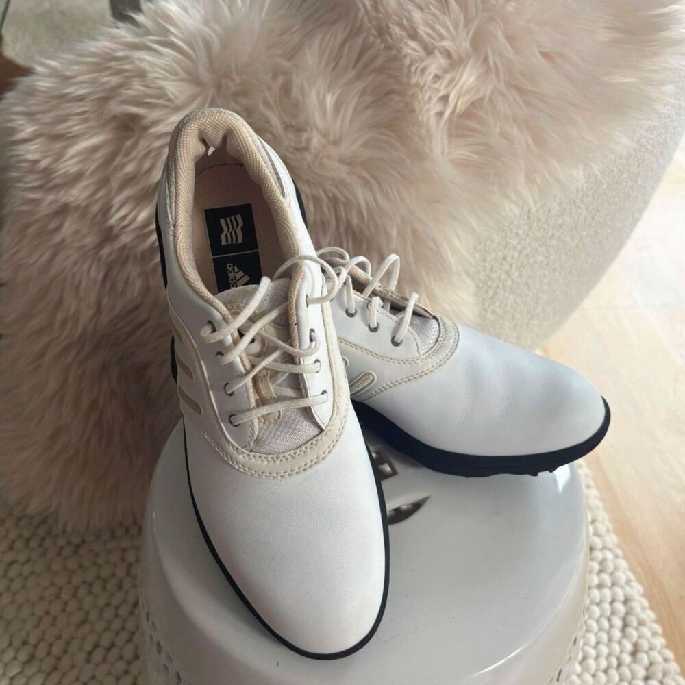 Adidas Golf Cleats Women’s 8.5 White Leather Soft Spikes adiWEAR Excellent